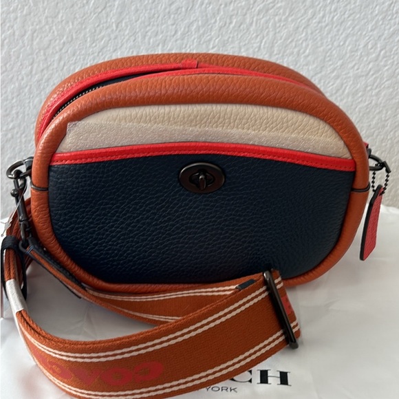 Coach Orange and Navy Leather Crossbody Bag
